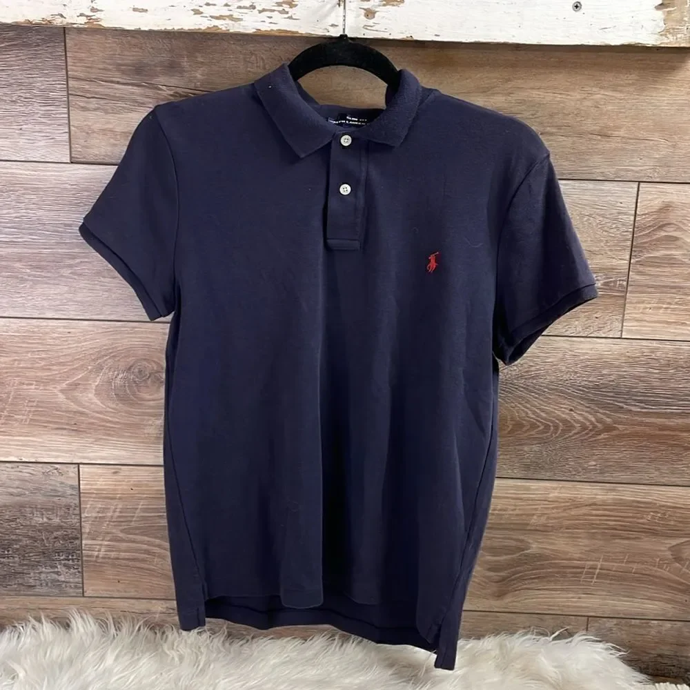 Ralph Lauren Sport Slim Fit Navy Blue Polo Shirt Size XL Casual Office Mens